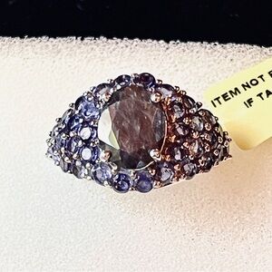 Silver Sapphire Ring size 6 in Sterling Silver with 34 Iolite gemstones
